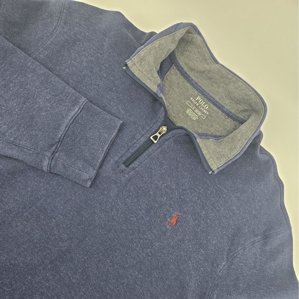 Polo Ralph Lauren Men Shirt Quarter Zip L Blue Classic Old Money Heritage Preppy